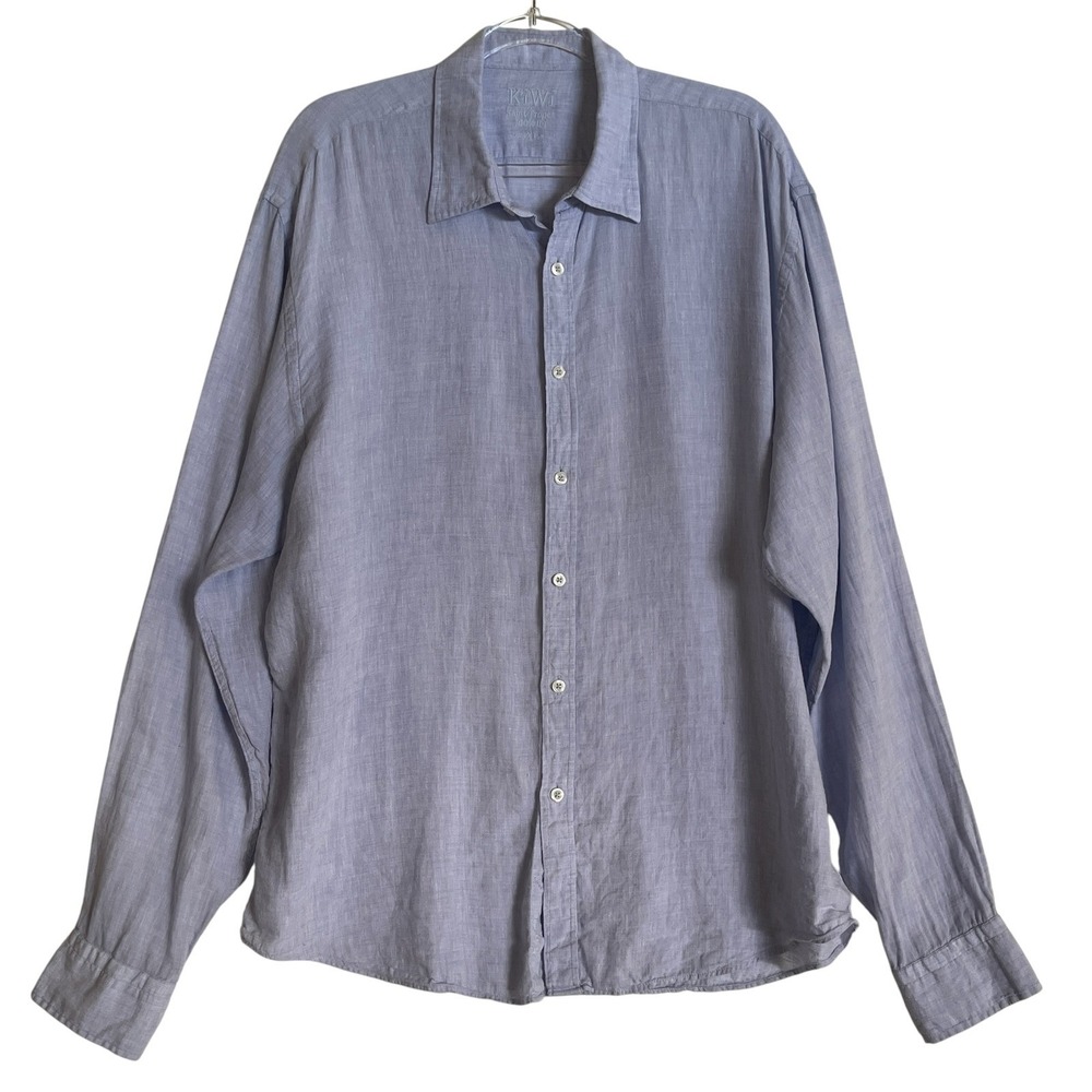 100% Linen Kiwi Saint Tropez Button Down Shirt Womens 3XL Blue Long Sleeve Top